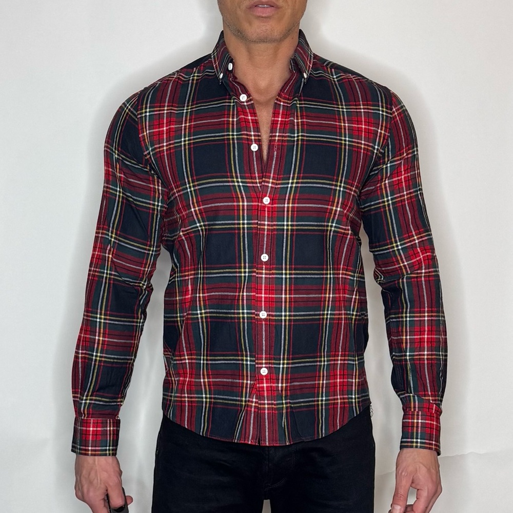 H&M Men's Plaid Shirt - Red and Black